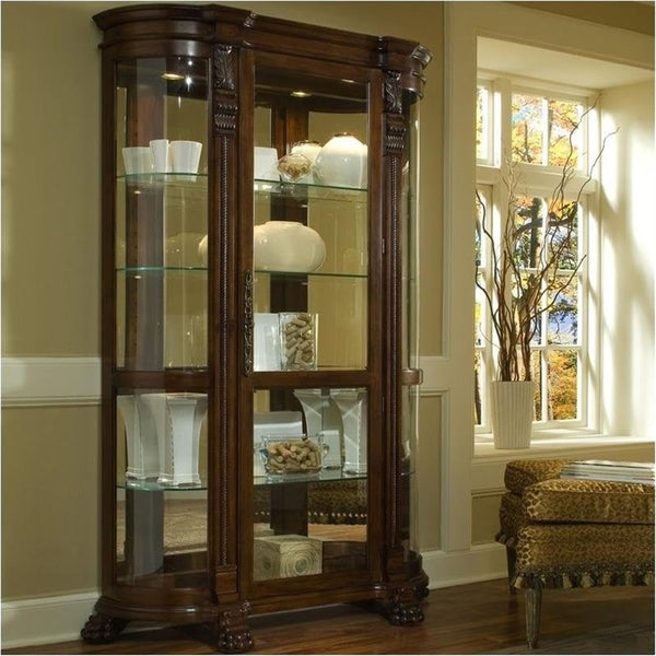 Curved End Curio Cabinet with Lighted Interior