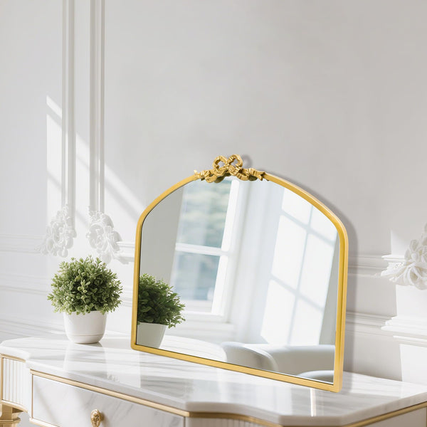 Vintage Arched Bow Wall Mirror – Gold Metal Frame