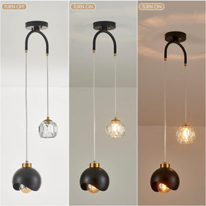 2-Light Crystal Pendant Light with Globe Metal Shade