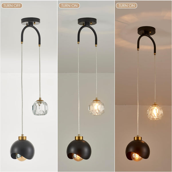 2-Light Crystal Pendant Light with Globe Metal Shade
