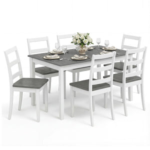 7-Piece Farmhouse Dining Table Set with 6 Chairs — Rubber Wood Legs