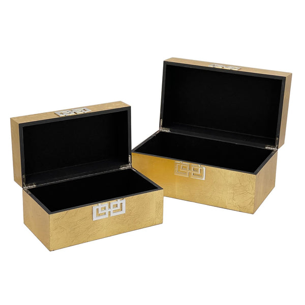 Decorative Wooden Storage Box Set with Hinged Lid — Set of 2