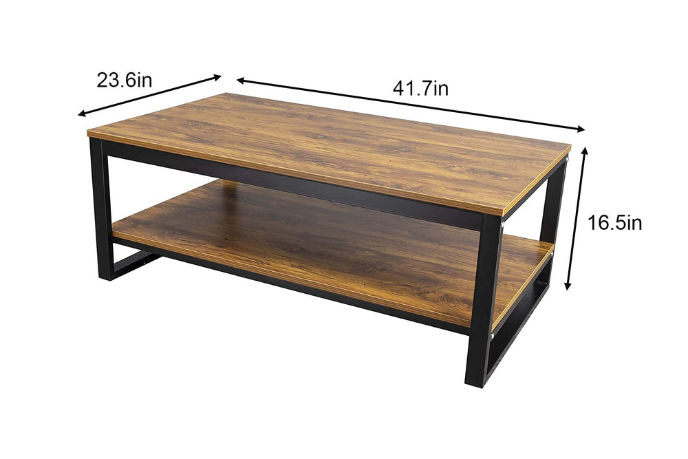 Industrial Wood Coffee Table with Storage Shelf