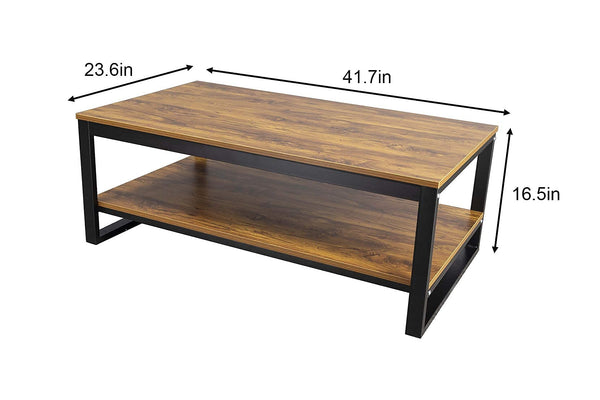 Industrial Wood Coffee Table with Storage Shelf