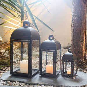 Decorative Candle Lanterns Set of 3 – Large Metal & Glass Outdoor Indoor Lanterns
