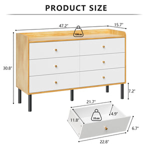 6 Drawer Dresser with Wood Frame and Metal Handles