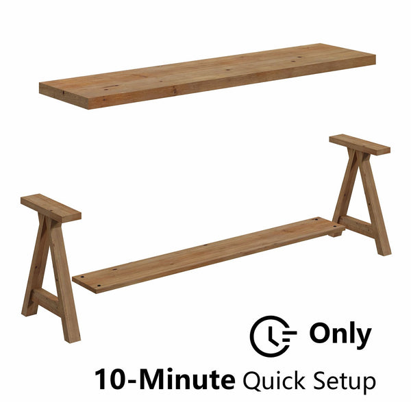 Solid Wood Farmhouse Entryway Bench with Storage Shelf