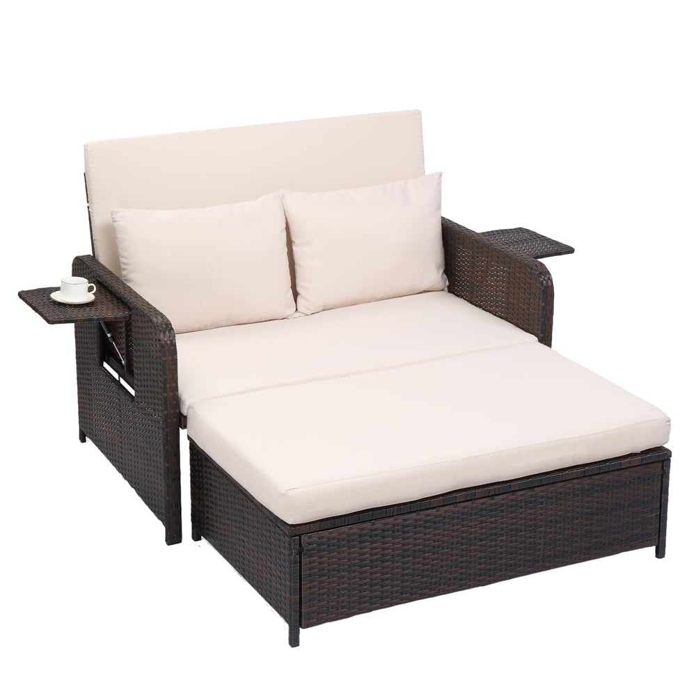 Convertible Patio Daybed with Storage Ottoman & Adjustable Backrest