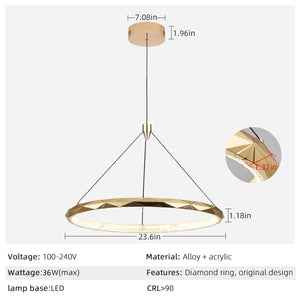 Gold Ring LED Pendant Light – Dimmable Geometric Chandelier