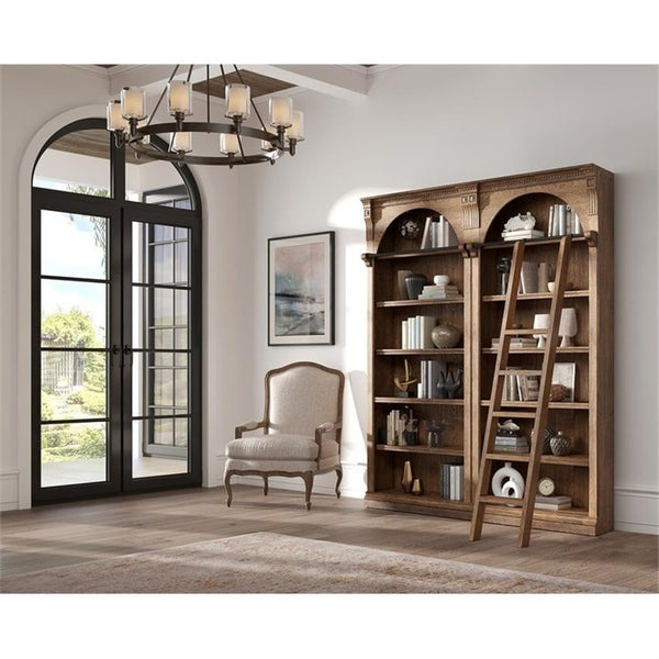 Traditional 8ft Tall Wood Bookcase with Ladder