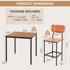 5-Piece Counter Height Dining Table Set with 4 Bar Stools