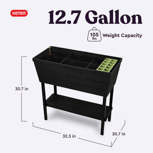 Raised Garden Bed Planter with Self-Watering System – 12.7 Gallon, Dark Grey