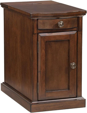 Rustic Chair Side End Table with Pull-Out Tray & USB Ports