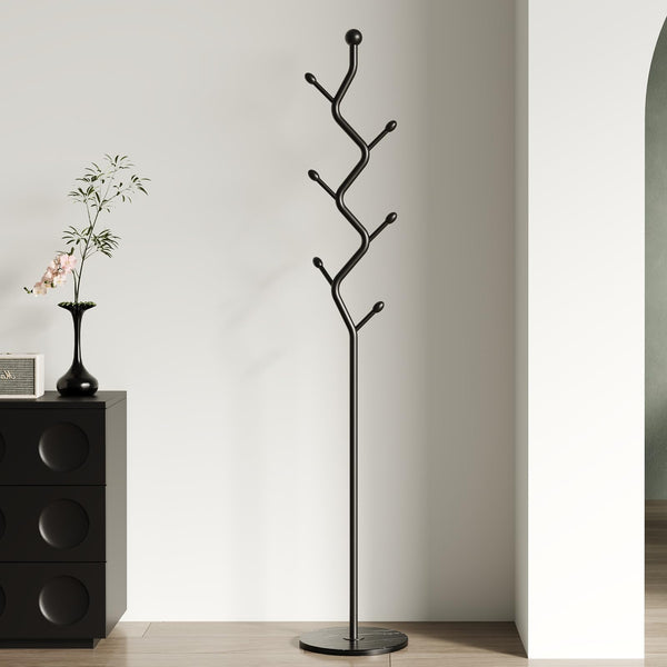 Freestanding Tree Branch Coat Rack with Marble Base & 6 Hooks