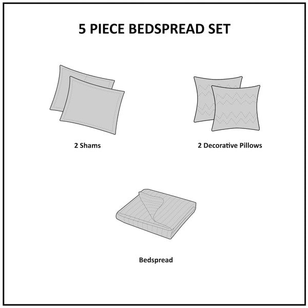 5-Piece Reversible Quilted Bedspread Set – Oversized King & Queen