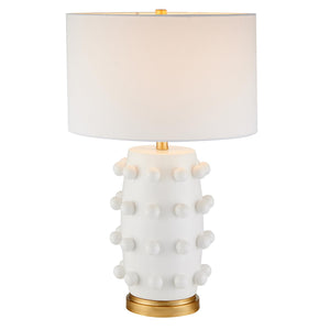 Modern Ceramic Table Lamp with Spherical Orbs & Fabric Drum Shade