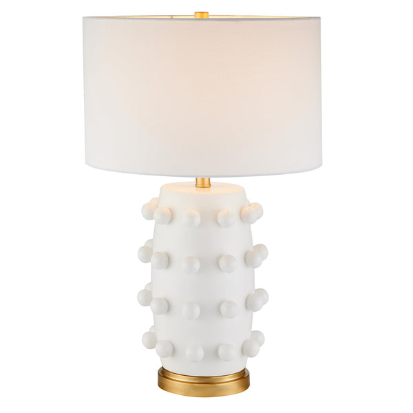 Modern Ceramic Table Lamp with Spherical Orbs & Fabric Drum Shade
