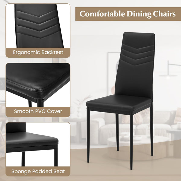 9-Piece Dining Table Set with 8 PVC Leather Chairs – Black