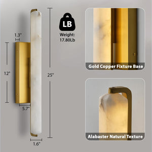Alabaster Wall Sconces Set of 2 – Brass Gold, 25 Inch