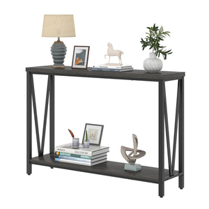 Narrow Console Table with 2-Tier Shelves | Industrial Entryway & Sofa Table