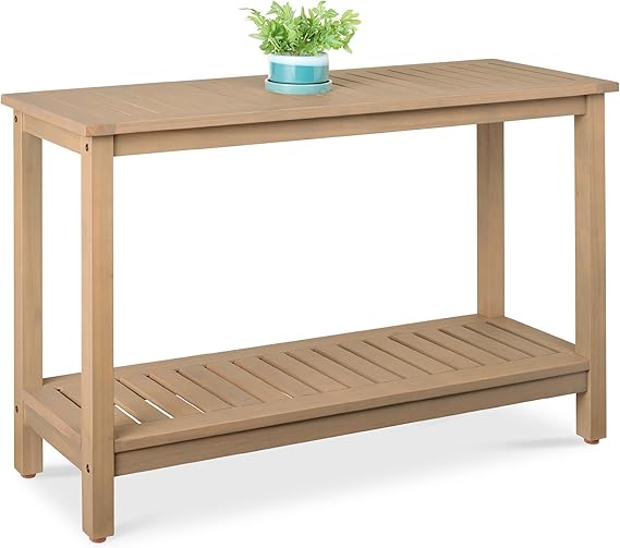 2-Shelf Eucalyptus Wood Console Table Indoor Outdoor