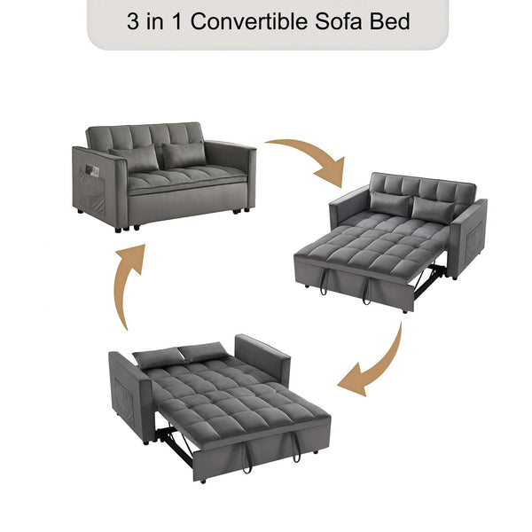 Convertible Loveseat Sofa Bed with USB Charging & Side Table