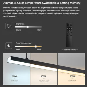 LED Linear Chandelier with Adjustable Color Temperature 3000K–6000K