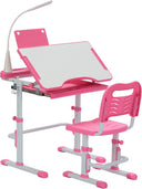 Kids Desk and Chair Set – Height Adjustable with Tilt Desktop, LED Light & Storage