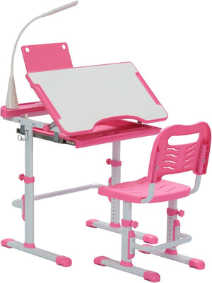 Kids Desk and Chair Set – Height Adjustable with Tilt Desktop, LED Light & Storage