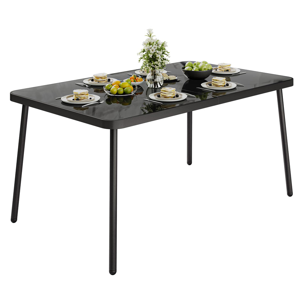 59-Inch Rectangular Outdoor Dining Table with Tempered Glass Top