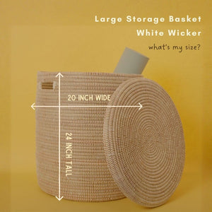 Hand-Woven Cylindrical Storage Basket with Removable Lid