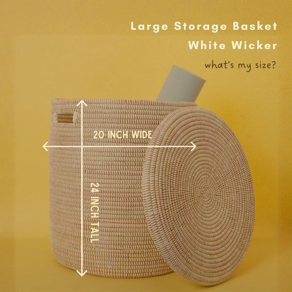 Hand-Woven Cylindrical Storage Basket with Removable Lid