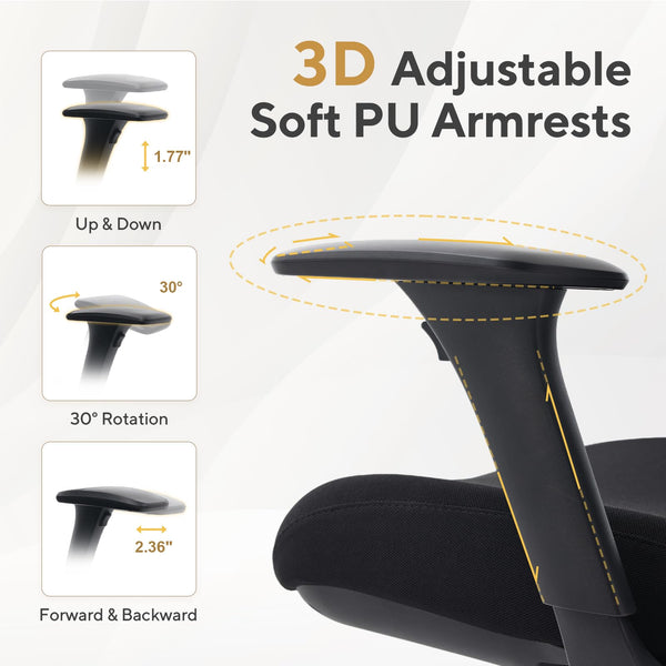 Fluido Ergonomic High Back Mesh Office Chair with Adjustable Lumbar Support & 3D Armrests