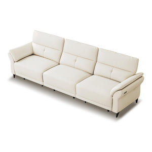 Power Reclining Sofa with Dual Motor & USB Ports – White Full Grain Leather