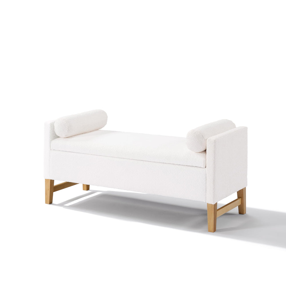 Boucle Storage Ottoman Bench with Pillows