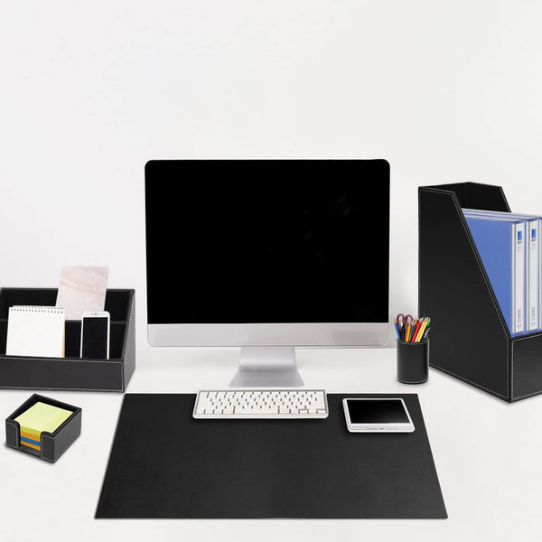 6-Piece PU Leather Desk Organizer Set with Writing Pad and File Tray