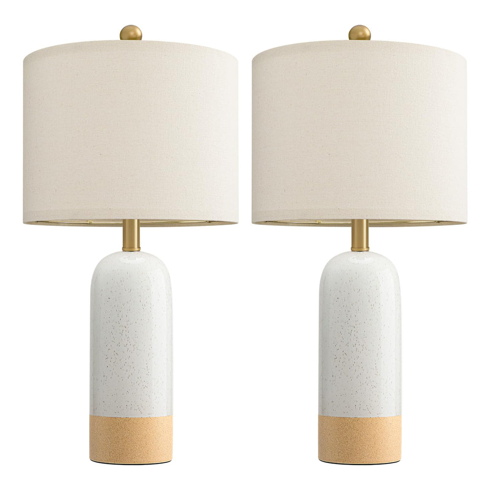 PoKat 24'' White Ceramic Table Lamps Set of 2, Farmhouse Bedside Lamps for Bedroom, Modern Nightstand Lamps for Living Room, Boho Rustic Table Lamps for Office Entryway Hallway, White & Earthy Yellow