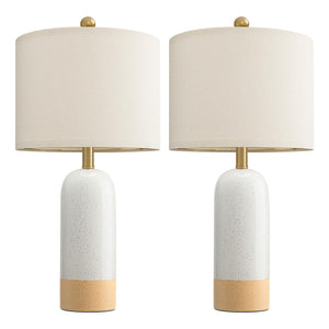 PoKat 24'' White Ceramic Table Lamps Set of 2, Farmhouse Bedside Lamps for Bedroom, Modern Nightstand Lamps for Living Room, Boho Rustic Table Lamps for Office Entryway Hallway, White & Earthy Yellow