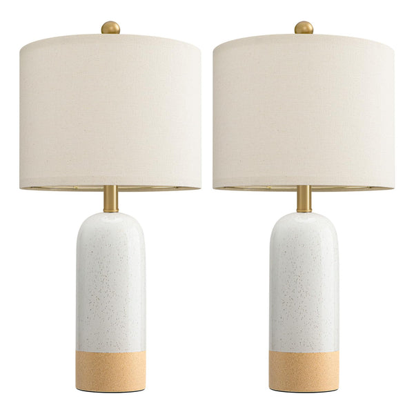 PoKat 24'' White Ceramic Table Lamps Set of 2, Farmhouse Bedside Lamps for Bedroom, Modern Nightstand Lamps for Living Room, Boho Rustic Table Lamps for Office Entryway Hallway, White & Earthy Yellow