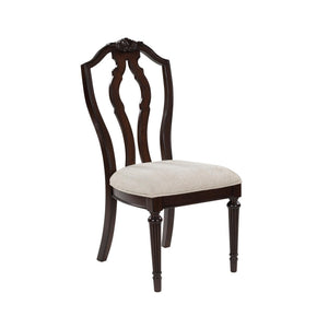 Traditional Upholstered Dining Chairs - Dark Brown & Tan, Set of 2