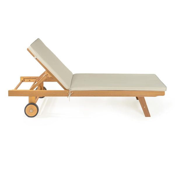 Acacia Wood Outdoor Chaise Lounge Chair with Cushion & Wheels