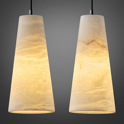 Natural Alabaster Pendant Light – Dimmable, Conical Shade