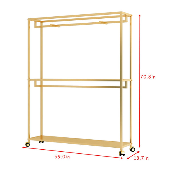 Gold Clothing Rack with Shelves