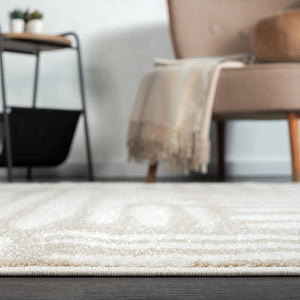 Beige Cream Abstract Area Rug – Medium Pile, Non-Shedding, Indoor