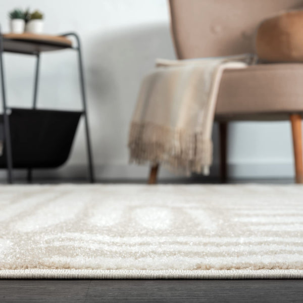 Beige Cream Abstract Area Rug – Medium Pile, Non-Shedding, Indoor