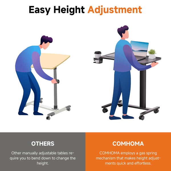 Adjustable Overbed Table with Wheels & Pneumatic Lift