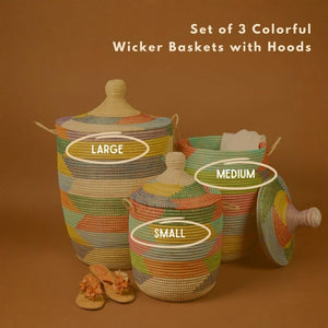 Handwoven Cylindrical Storage Basket with Lid