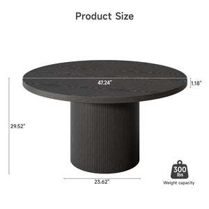 Lefurture 47 Inch Round Dining Table for 4-6, Fluted Kitchen Table with Wood Strip Base, Mid Century Modern Circle Dinner Tables for Dining Room, Kitchen, Black