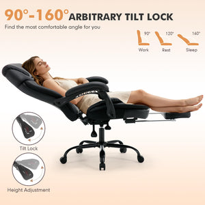 Ergonomic Reclining Office Chair with Lumbar Support and Footrest