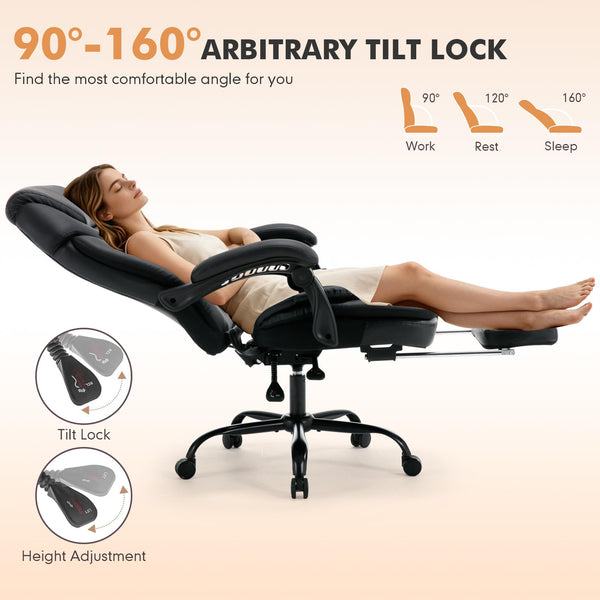 Ergonomic Reclining Office Chair with Lumbar Support and Footrest